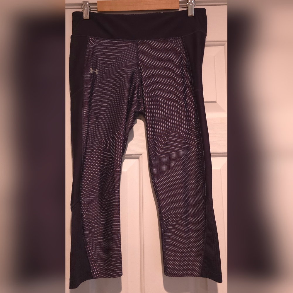 Under Armour Fly-by Compression Running Capri Pants Size Large Purple Heat Gear